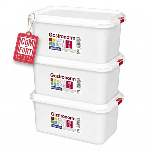 COM-FORT HOUSE Tupper Rectangular 3 L con Tapa Pack 3 | Cierre hermético, Apto microondas, Apto lavavajillas, Apto congelador