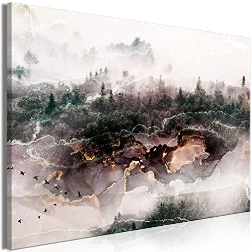 decomonkey Bilder Abstrakt 120x80 cm 1 Teilig Leinwandbilder Bild auf Leinwand Vlies Wandbild Kunstdruck Wanddeko Wand Wohnzimmer Wanddekoration Deko Wald Baum Natur Vogel en Rosa Schwarz