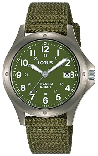 Lorus Montre militaire en titane RG875CX9 pour homme (RXD425L8 réédition), Vert, Sangle