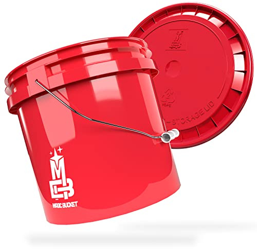 MAGIC BUCKET | Car Wash Bucket Set Hand Wash Red with Matching Bucket Lid | 3.5 US GALLONEN Approx. 13 Litres | Compatible with Grit Guard, Detail Guardz Dirt Lock, Chemical Guys Dirt Trap