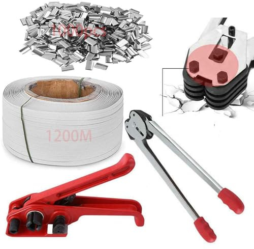 ybaymy Manuelles Umreifungsset, Verpackungs-Umreifungsband-Set, Poly-Paletten-Umreifungsset, manuelles Umreifungswerkzeug-Set, inklusive Umreifungszange, Spanner, 1200m Umreifungsset, 1000 Clips