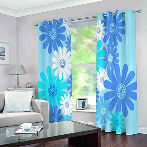 KQDMYT Superweiche Mit Ösen Vorhänge Verdunkelungsvorhänge Blaue Blumen Geräuschreduzierung Wärmeisolierender Verdunkelungsvorhänge Für Erwachsene Kinder Schlafzimmer 183x214cm