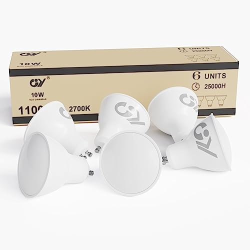 GY Bombillas LED GU10, 10W 930LM 2700K Blanco Calido, 110° Ángulo de haz, se pueden usar para iluminación de inundación amplia integrada, listada en CE, No regulable, 6 Unidad (Paquete de 1)