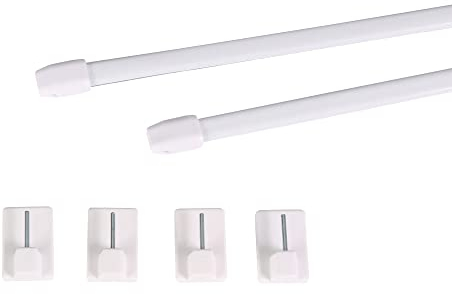 Deco-Raum Bastoni per vetrina con ganci adesivi estensibili, colore bianco, lunghezza 40-60 cm, asta ovale per tende senza foratura, set da 2 pezzi metallo-plastica