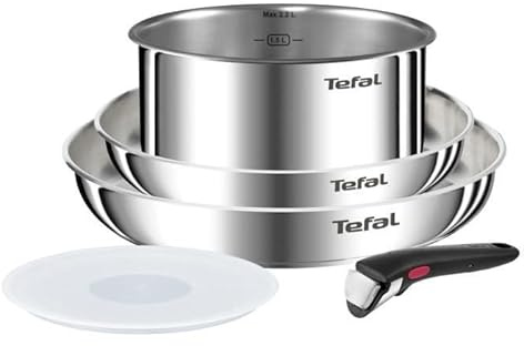 Tefal Ingenio Emotion - Lot de 2 Poêles 22/26 cm + Casserole de 18 cm + Poignée amovible + 1 accessoire, Convient à l'induction, antiadhésif, revêtement titane, Thermo-signal, passe au lave-vaisselle