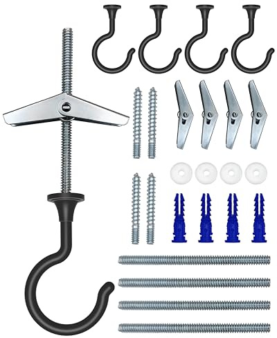 NACETURE Large Swag Hooks Plant Hooks for Ceiling Hooks for Hanging Plants - Ceiling Hangers Heavy Duty for Hanging Light - Chandelier Hook Ceiling Installation for Cavity Wall Fixing (Black 4 Pack)