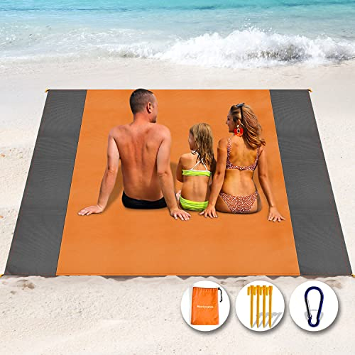 Henrycares Coperta da spiaggia da picnic, extra large, 250 x 200 cm, impermeabile a prova di sabbia, tappetino da spiaggia con 4 paletti, per 5-8 adulti, essenziale per l'estate, per viaggi, campeggio
