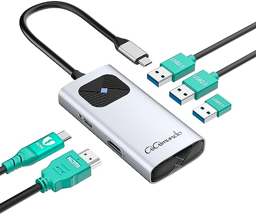 GiGimundo USB C Hub 5-in-1, USB C to HDMI Adapter with 4K@60Hz, 60W Charging Port, 3 x USB-A Ports, USB-C Multiport Adapter Compatible for MacBook Air/Pro, iPad Pro, HP Laptops, Mac Mini, Silver