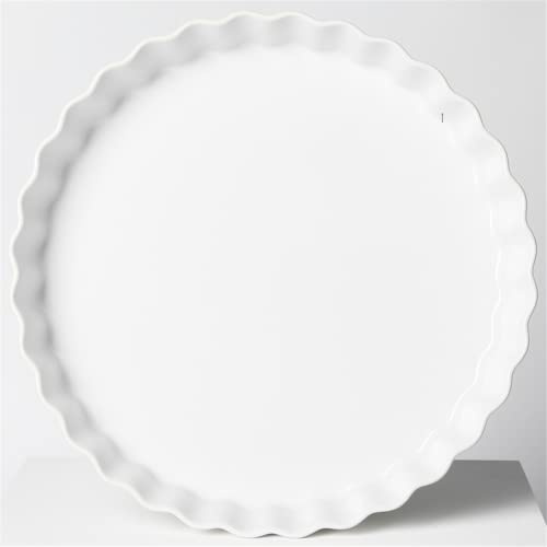 ONTUBE Pie Pans 11 Inches Ceramic Quiche Pans, Round Pie Tins for Baking,Oven Saf (White, 11 x 1 Pieces)