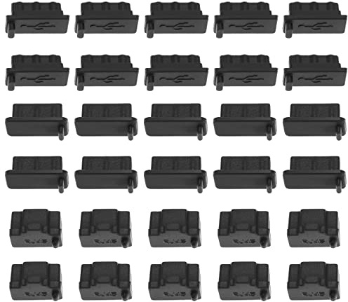 ECSiNG 30 Pezzi Universali Tappi Antipolvere In Silicone Per Laptop RJ45 Jack Femmina E Porta HDMI Femmina E Porta USB Protezione Antipolvere Tappo Coperchio Nero