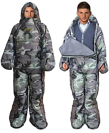 Grande sacco a pelo indossabile da 183 cm per persone, con cerniera, design con apertura del piede, taglia unica, felpa con cappuccio ultraleggera trapuntata, cappotto termico caldo per adulti