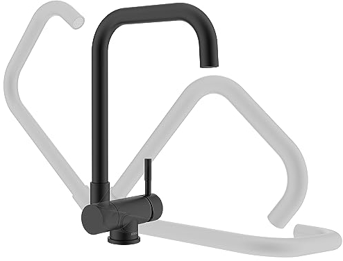 Ulytid Vorfenster Küchenarmatur 180° Klappbar, Wasserhahn Küche Schwarz, Hochdruck Armatur Küche 360° Drehbar Auslauf, Edelstahl Einhebel Mischbatterie Faltbar, Spültischarmatur Vorfenstermontage