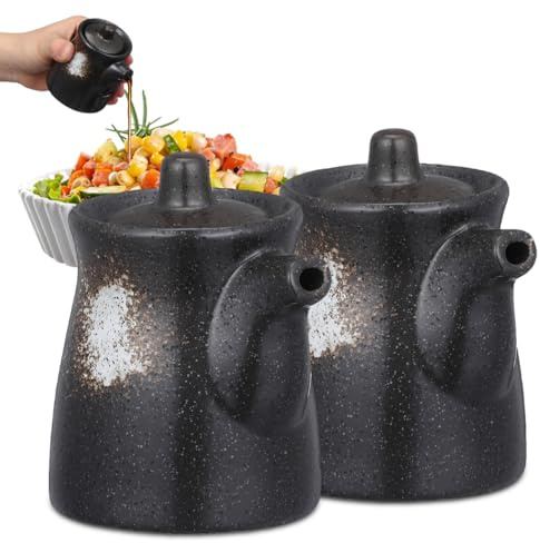 Yardwe 2 Stück Sojasaucen Spender Keramik, 200 ml, Schwarz | Japanischer Stil, Für Öl und Essig, Leichtes Ausgießen, Für Zuhause, Restaurant, Küche und Tischservice
