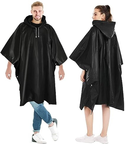 Gerhannery 2Pcs Poncho Pluie Imperméable, Réutilisable Cape de Pluie avec Capuche, Poncho de pluie pour Homme Femme (FR/ES, Alpha/lettres, Taille unique, Grande taille, Taille normale, 2, Noir) (Noir)