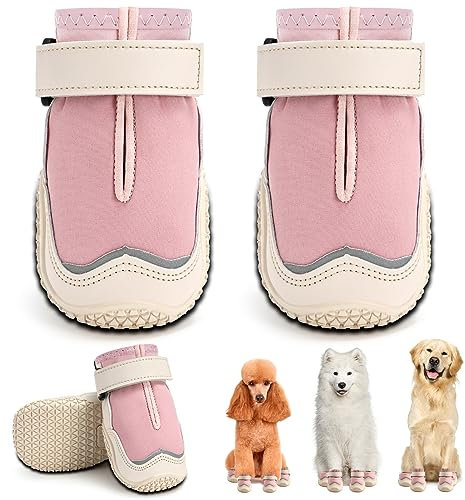 Hcpet Hundestiefel, atmungsaktiv, Hundeschuhe für heißen Bürgersteig, hitzebeständige Hundeschuhe mit reflektierenden Riemen, Welpenpfotenschutz für den Außenbereich mit Gummisohlen zum Wandern und
