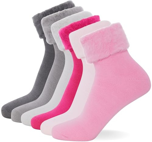 FM London confezione da 6, calzini termici super morbidi da donna in colori pastello (taglie: UK 4-8), Rosa e Neutri, 37-42