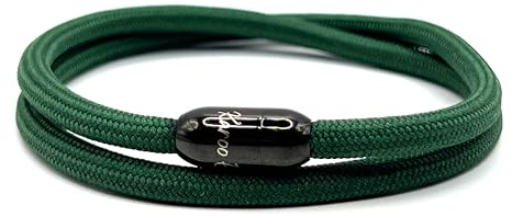 KAROO EARTH JEWELLERY Rope Bracelet | Unisex Braided Paracord Nautical Double Wrap Bracelet with strong Magnetic Clasp | Waterproof surfer bracelet (Large Wrist (20-22cm), Green Black Clasp)