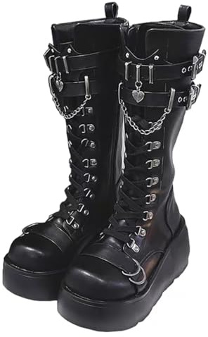 Damen-Gothic-Stiefeletten mit Plateau und Fledermausschnallen, klobige Absätze, runde Zehenpartie, Reißverschluss, Punk-Motorrad-Kampfstiefel, bequeme kurze Gothic-Stiefeletten