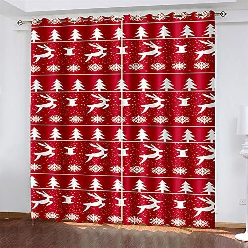 Vorhang Blickdicht Gardinen Mit Ösen - 2 Stücke 220 (B) X 215 (H) cm Verdunklungsvorhänge 3D Rotes Tierkitz Muster Thermovorhang Für Schlafzimmer Wohnzimmer Weihnachtsgardinen