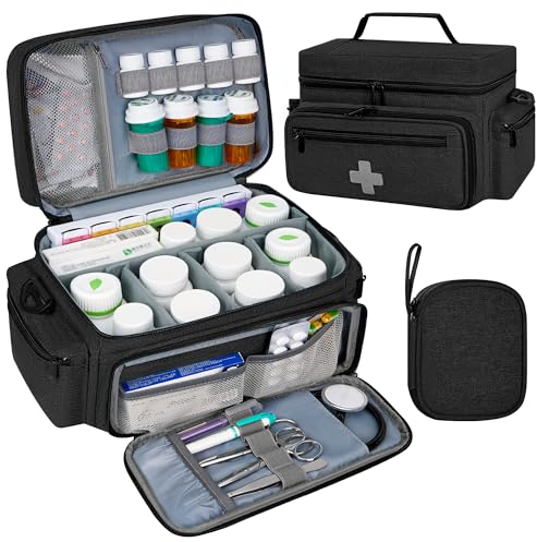 Eurhomewit Erst Hilf Tasch Leer, Notfalltasche Leer für Krankenschwester, Medizintasche Reise, Notfallveranstaltung Tasche Arzttasche für Hausarzt, Häusliche Pflege, Medizin Organizer (Schwarz)