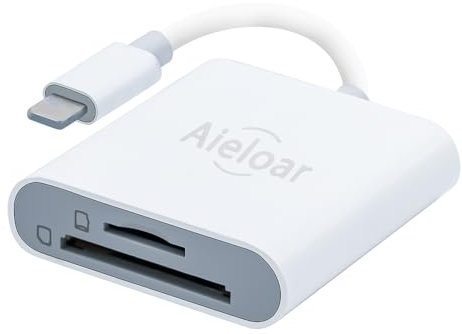 SD Card Reader for iPhone, Aieloar Memory Card Adapter with SD & TF Card Slots, Plug and Play