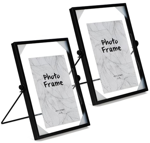 SWAWIS 2x Bilderrahmen Stehend Glas 15 x 20cm Schwarze | Glas Metall Fotorahmen, Winkel der Klammer 60°, Glasbilderrahmen Glasrahmen für Desk Decor DIY Bilder