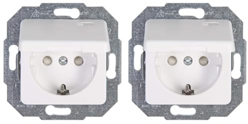 Kopp 117113086 Europa Schutzkontakt-Steckdose mit Deckel und erhöhtem Berührungsschutz (Packung mit 2)