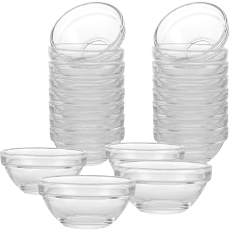 YAYODS 20 cuencos pequeños,salseras para salsas de 7.5 cm de diámetro, cuenco de cristal de 75 ml, ingredientes de cocina, mermelada, salsas, tapas, buffet
