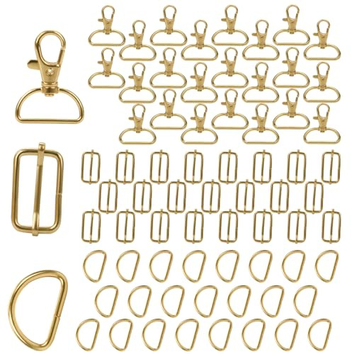 72 Stück 32mm D Ringe Karabiner Gold Taschenzubehör zum Nähen Karabinerhaken für Taschen Metall SchlüSselanhänger mit Schnallen Leiterschnalle für Handtasche Rucksack Gurtversteller Tasche Zubehör