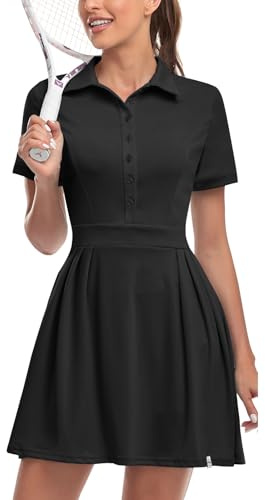 Soneven Damen Tenniskleid mit Hose Tennis Kleidung Set Ärmellos A-Linien Sportkleider Sommerkleid Golfkleid Für Sport Tennis Golf Baseball