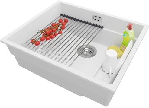 PRIMAGRAN Fregadero Cocina al Mueble 60cm + Kit de desagüe, 56x47cm
