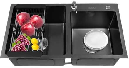 Doppelbecken Einbauspüle 2 Becken Edelstahl Spülbecken Küchenspüle Spüle mit Abtropffläche für Küche Bar 78x43cm