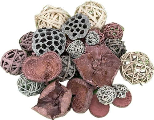 khevga Rattankugeln Deko Set – Natürliche Frühlings- & Sommerdekoration mit Fruchthülsen, Tischdeko, Wohnaccessoires, Streudeko für Schale, Vase & Tisch, rustikaler Boho-Stil für Zuhause