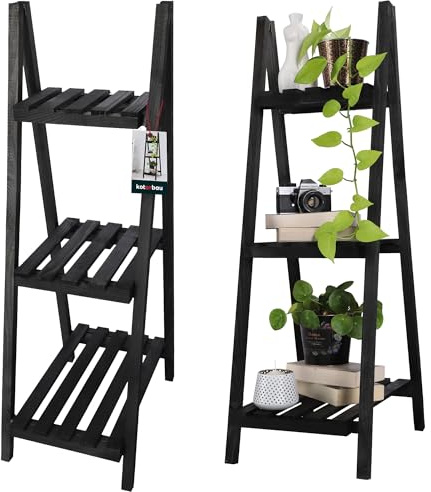 KOTARBAU® Blumentreppe Holz Blumenleiter Holz 114 x 37 x 50 cm Schwarz Pflanzleiter Outdoor & Indoor Blumentreppe klappbar Blumenleiter Balkon Blumenregal