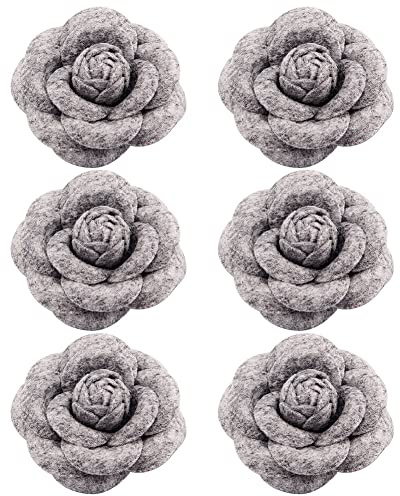 FLAVAS Frauen Blume Brosche,6PCS Blumen Brosche Stoff, Niedlich Stoff Pin Hochzeit Abzeichen Blume Brosche Kamelie Stoff Brosche Anstecknadel Brust Pin, für Mädchen Geschenke (Grau)