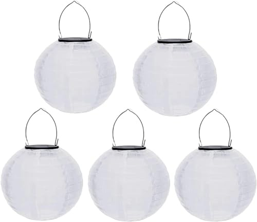 Yeehliny Lampions Solar Außen Weiß, Wasserdicht Nylon Gartenlaterne, Led Solar Lampions Hängend für Außen Lampingions Outdoor Papierlaterne für Garten Hof Terrasse Hochzeit Fest Deko (20cm/5 Stück)