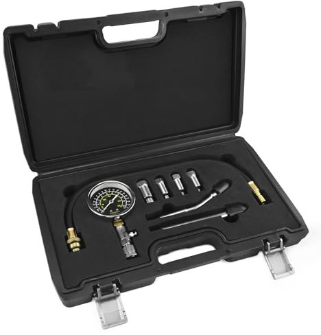 QWORK® Kompressionstester Set für Benzinmotoren, Motor Kompression Zylinder Kompressionsmessgerät mit 300 PSI Messbereich, Inklusive Adapter M10 M12 M14 M18