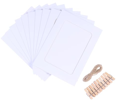 Warmhm Set creativo fai da te, 10 pezzi, cornice di carta, 13 x 18 cm, per foto, con cavo di sospensione e clip, per decorazioni personalizzate, colore bianco, 18 3 x 13 4 cm