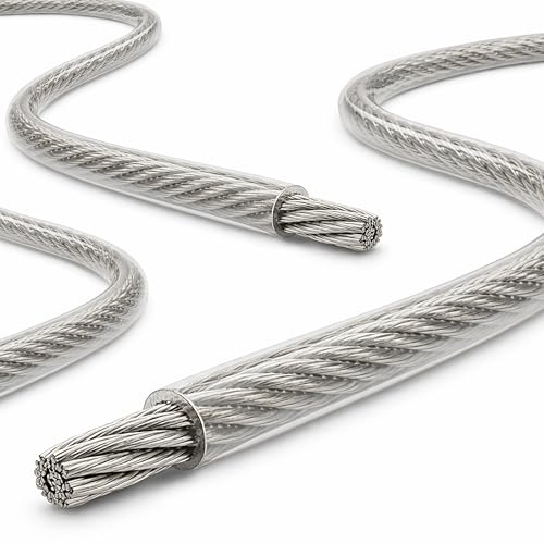 Edelstahl Seil 7x7 PVC-Ummantelt Drahtseil Edelstahlseil VA4 INOX316 Rostfrei Stahlseil Edelstahldrahtseil Geländerseil (3/4 mm - 25 m)