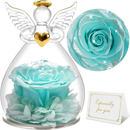 Sunia Ewige Rose Engel Geschenke für Frauen, Ewige Rose im Glas Engel Figur Geschenke für Mama, Geburtstagsgeschenk für Frauen, Mama Geschenk, Mutter Oma Geschenk, Muttertag Weihnachten Valentinstag