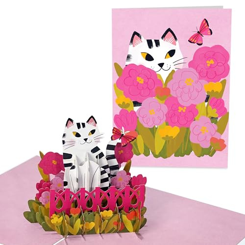 Central 23 Katzen Pop up Karte – 3D-Grußkarte von der Katze für Mama – Katze mit Blumen und Schmetterling – handgefertigte Geburtstagskarte für Frauen – kommt mit Aufklebern