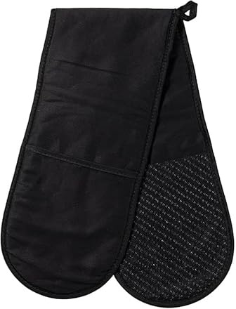 KOMUNJ Gants de cuisine noirs double pour une protection supplémentaire, protection maximale contre la chaleur, double gant de cuisine avec design antidérapant en silicone, lavable en machine, gants