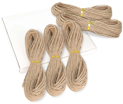 Xcdhemde® Corda di Iuta 100m x 3mm, Corda di Canapa Naturale, per Imballaggio, Decorazione, Piante da Giardino, Avvolgimento per Bottiglie, Parete Fotografica (5 Rotoli, 20 m per Rotolo), Spago Guta