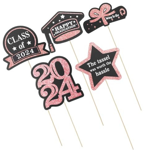 NAMOARLY 5packs Class of Graduation Cupcake Toppers Elegant Flowerpot Decorations Vase Insert Cards for Graduation Season Design Quality Material