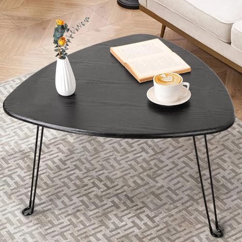 FEUFOAM Klappbarer Couchtisch aus Holz, dreieckig, zum Sitzen auf dem Boden, Kleiner, ovaler Couchtisch, Mitte des Jahrhunderts, moderner Sofatisch für Wohnzimmer, Heimbüro, Schwarz