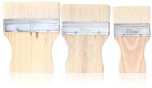 Wanmu Set di 3 pennelli piatti a paletta larga da 3/4/5 pollici, setole in lana, manico in pioppo, compatibili con colori acrilici e ad olio