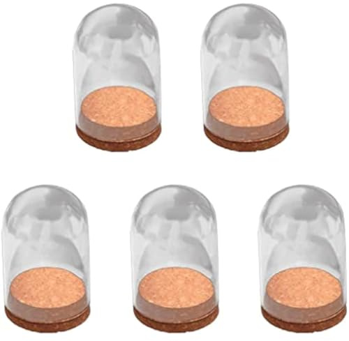 FengQingHuaGG 5 mini campane a cupola in vetro, con base in legno, per fiori secchi, matrimoni, Natale, feste, bomboniere, piccoli progetti, 10 cm