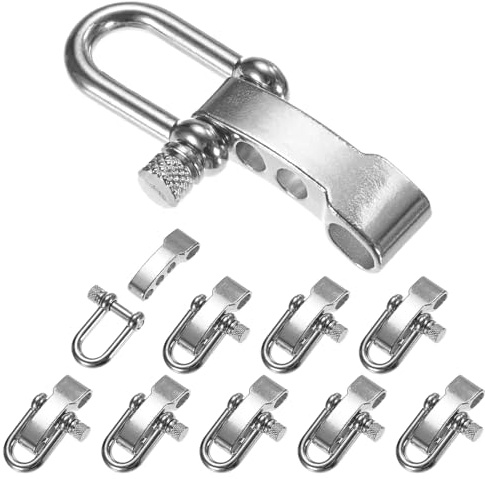 TIXIPEM Hebilla de grillete de pulsera de paracaídas [10 piezas] – Grillete de arco en U de metal ajustable para pulseras de supervivencia, cinturón y cuerda al aire libre – [Cabeza redonda plateada