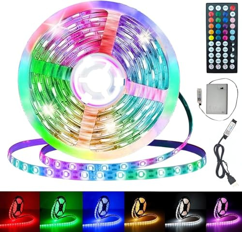 Ruban LED Pile, 3M Ruban LED Auto Adhésif,Télécommande,Synchronisation Musicale Bluetooth,Minuterie, Intensité Variable,Changement Couleur,Découpable,Idéal pour Décoration Votre Salle Fête