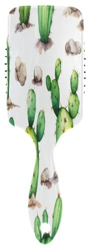 Watercolor Green Cactus White Hair Brush Massager, Anti Static Brush Hair, Hair Brush Women